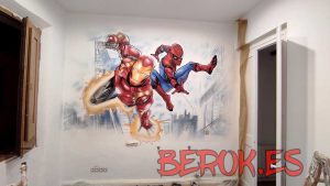 Graffiti Spiderman Ironman Habitacion Juvenil 300x100000